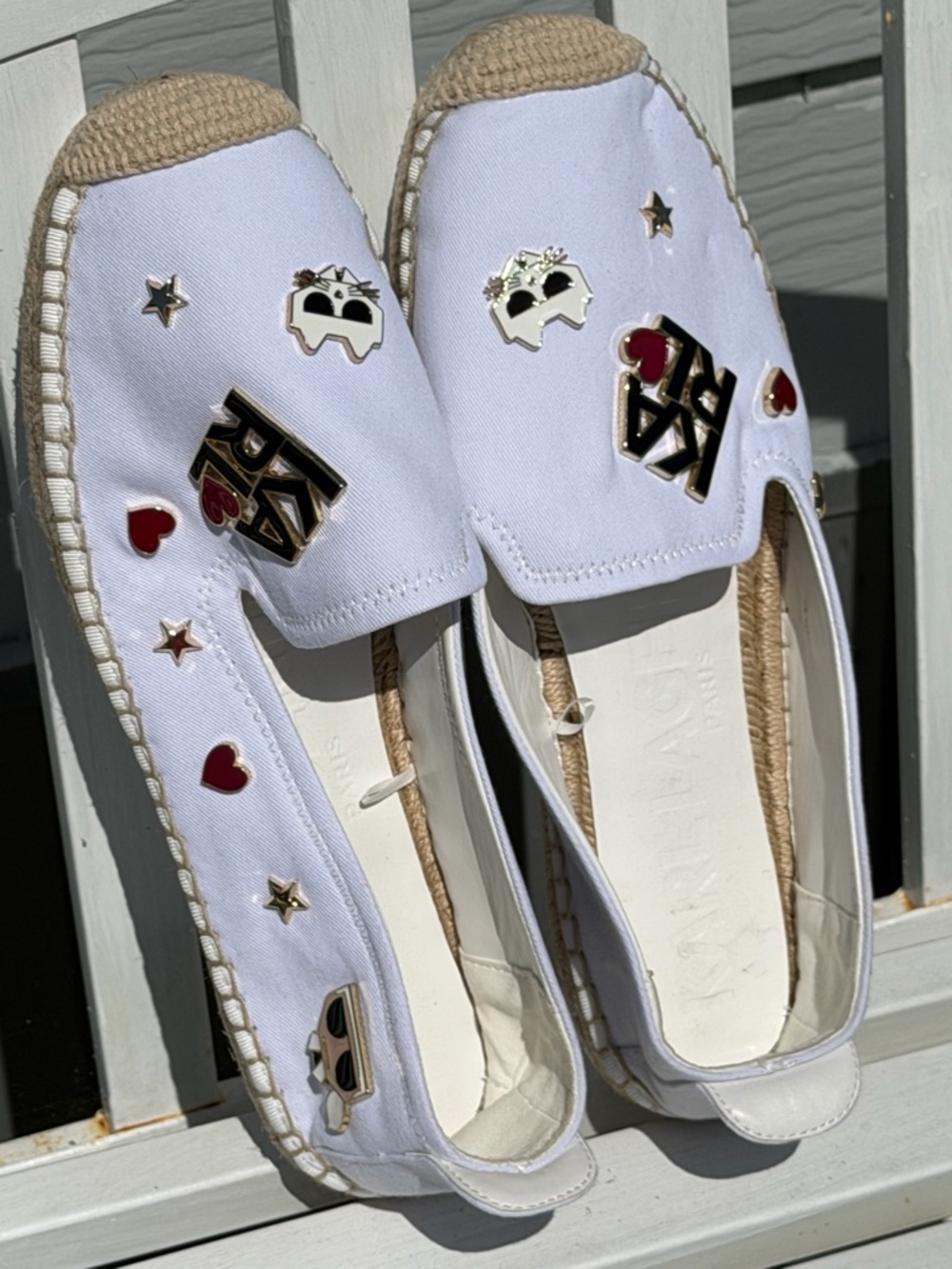 KARL LAGERFELD PARIS Women’s Embellished Slip-On Espadrilles Flats In White 9.5M - Picture 10 of 13